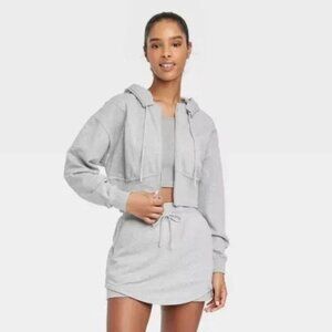 Joy Lab Target Full Zip French Terry Cropped Hooded Sweatshirt Gray Women M LN